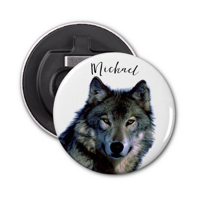 Wolf Portrait Your Name Custom Handwriting Bottle Opener (Front)