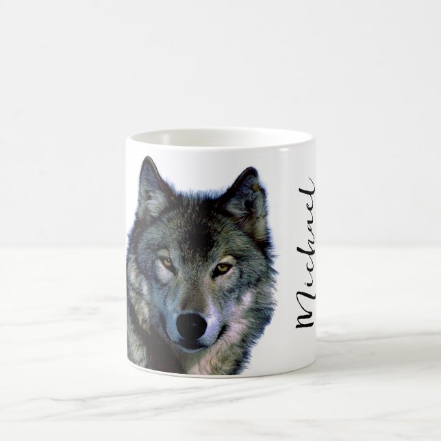 Wolf Portrait Your Name Custom Handwriting Coffee Mug (Center)