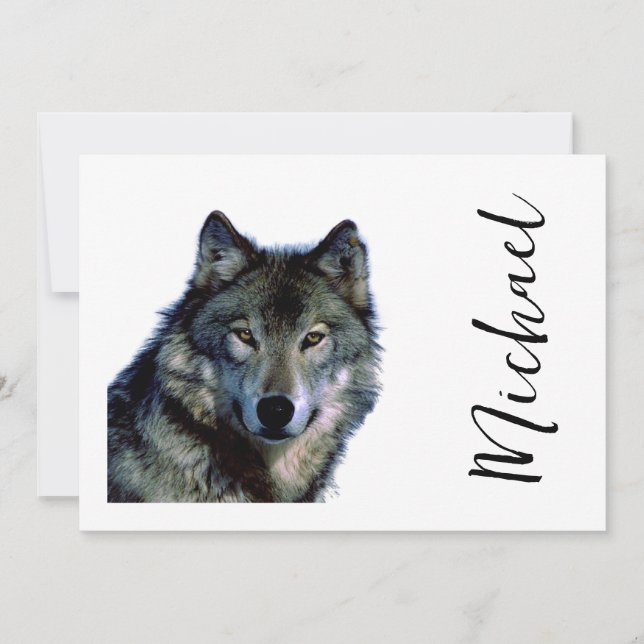 Wolf Portrait Your Name Custom Handwriting Holiday Card (Front)