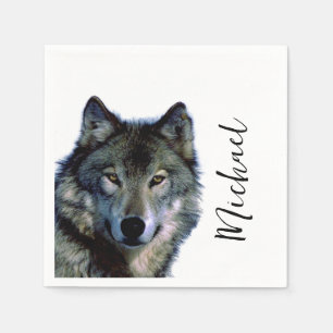 Wolf Portrait Your Name Custom Handwriting Napkin