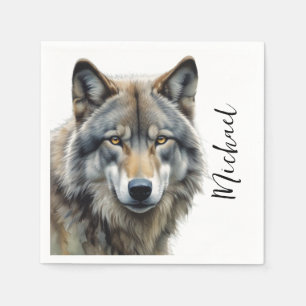 Wolf Portrait Your Name Custom Handwriting Napkin