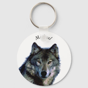 Wolf Portrait Your Name Custom Keychain