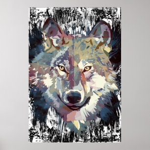 Wolf Poster - Retro Wolf Polygon Poster