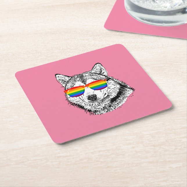 Wolf Pride Sunglasses Square Paper Coaster (Angled)