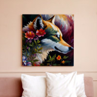 Wolf Profile Floral Portrait Art