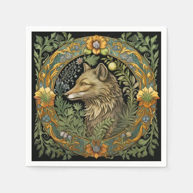 Wolf profile in vintage style napkin (Front)