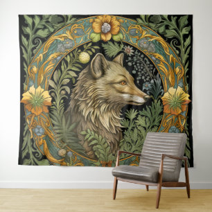 Wolf profile in vintage style tapestry