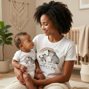 Wolf Pup Baby First Mother’s Day Soft Pastel Art Bodysuit