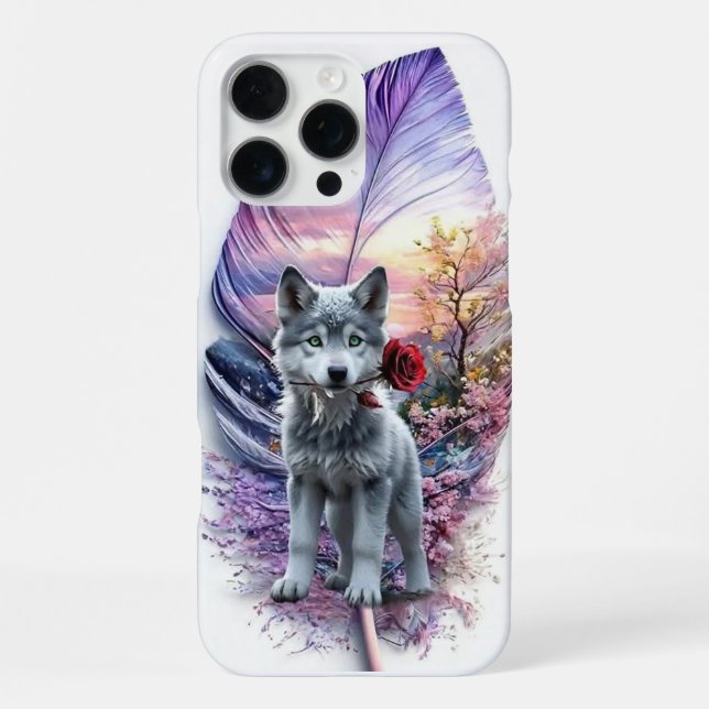 Wolf Pup & Feather iPhone Case (Back)