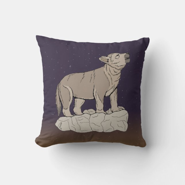 Wolf Pup Howling Throw Pillow (Front)