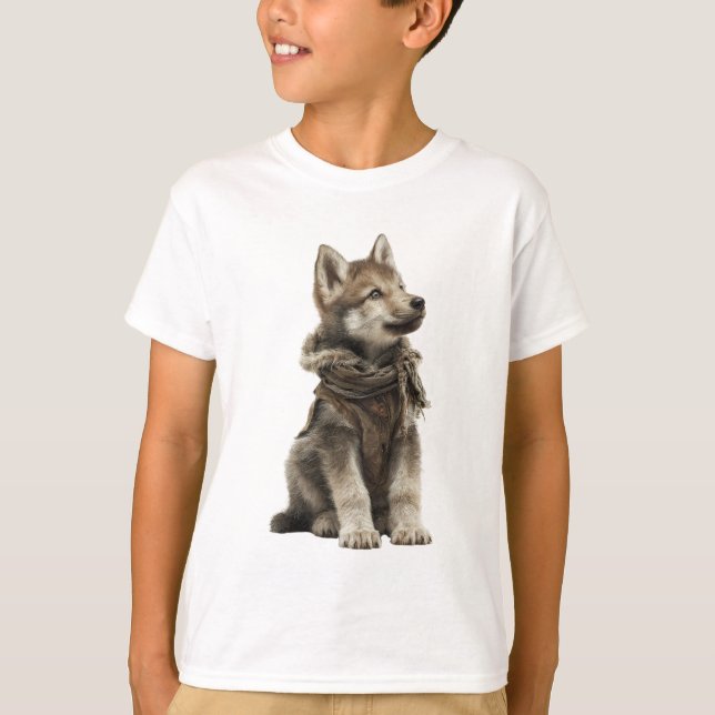 Wolf Pup in Rustic Wrap Kids T-Shirt (Front)