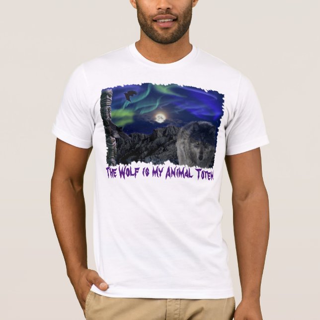 Wolf, Ravens, Totem Pole Animal Guide T-Shirt (Front)