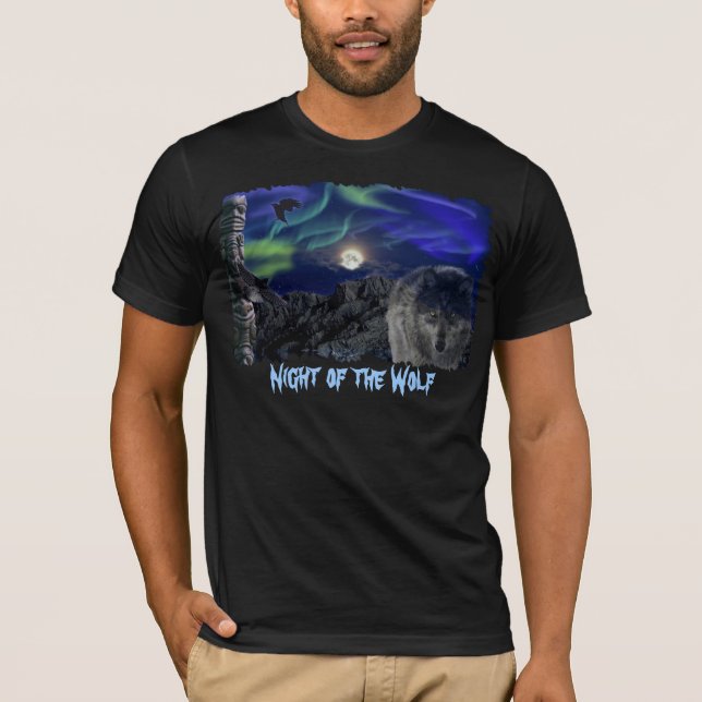 Wolf, Ravens, Totem Pole & Aurora T-Shirt (Front)