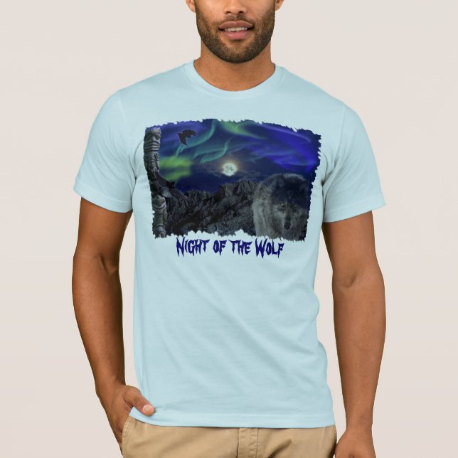 Wolf, Ravens, Totem Pole & Aurora T-Shirt (Front)