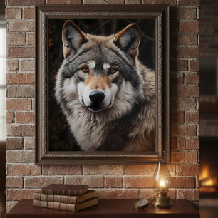 Wolf Realistic Painting Portrait Wildlife Cabin Poster