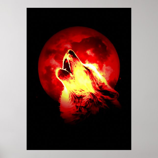 Wolf & Red Moon Poster (Front)