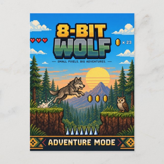 Wolf, Retro 8-Bit Pixel Art Postcard (Front)