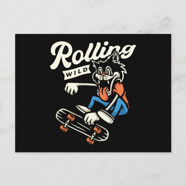 Wolf  Rolling Wild Skate Design Postcard (Front)