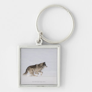 Wolf running in the snow 2 keychain