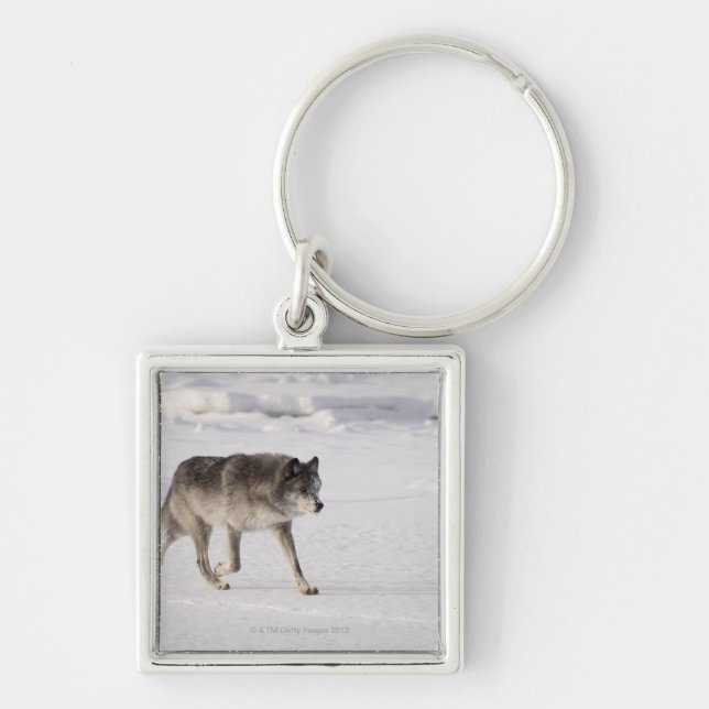 Wolf running in the snow keychain (Front)