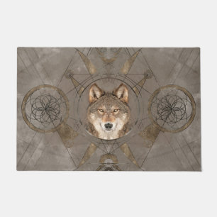 Wolf Sacred Geometry Digital Art Doormat