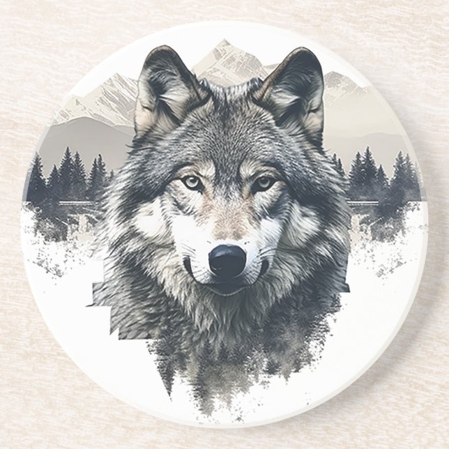 Wolf Sandstone Coaster (Front)