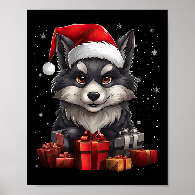 Wolf Santa Claus Hat Christmas Snow Xmas Pajama Pa Poster (Front)