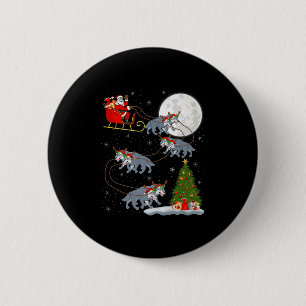 Wolf Santa Sleigh Flying Funny Magical Christmas P 2 Inch Round Button