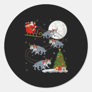 Wolf Santa Sleigh Flying Funny Magical Christmas P Classic Round Sticker