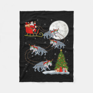 Wolf Santa Sleigh Flying Funny Magical Christmas P Fleece Blanket