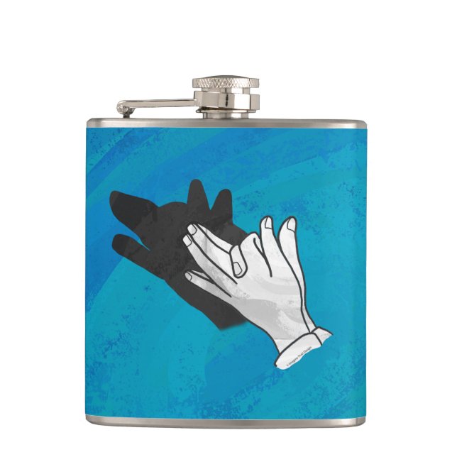 Wolf Shadow on Blue Hip Flask (Front)