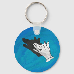 Wolf Shadow on Blue Keychain