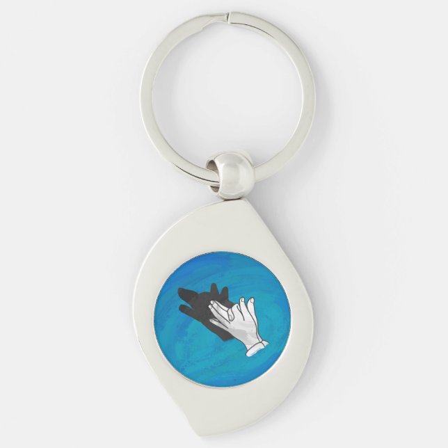 Wolf Shadow on Blue Keychain (Front)