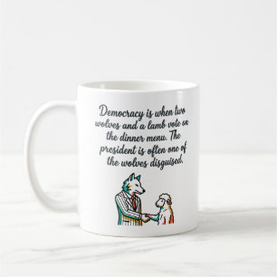 Wolf & Sheep Cartoon - Cynical Political Humour Coffee Mug