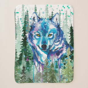 Wolf Sherpa Blanket   Colourful Watercolor Wolf 