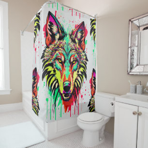 Wolf Shower Curtain Colourful Wolf Head