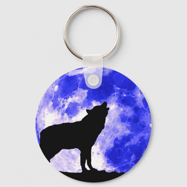 Wolf Silhouette & Blue Moon Keychain (Front)