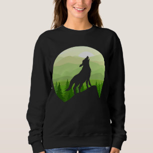 Wolf Silhouette Forest & Mountain Scene Sweatshirt