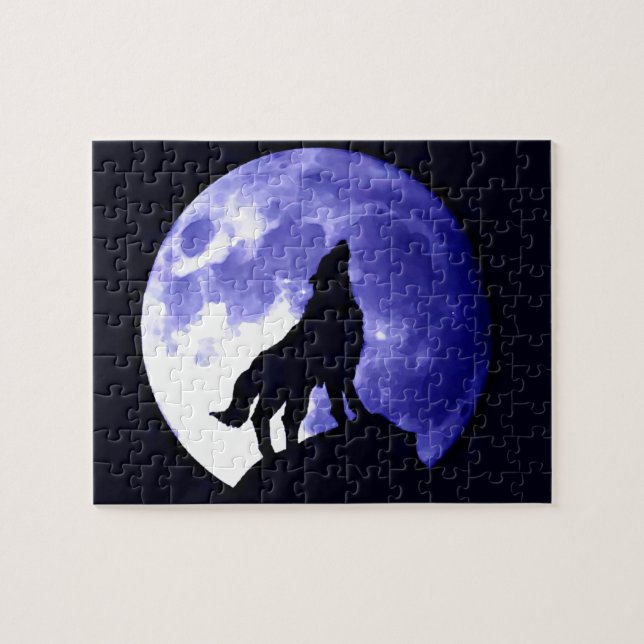 Wolf Silhouette & Full Moon Jigsaw Puzzle (Horizontal)