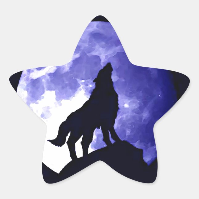 Wolf Silhouette & Full Moon Star Sticker (Front)