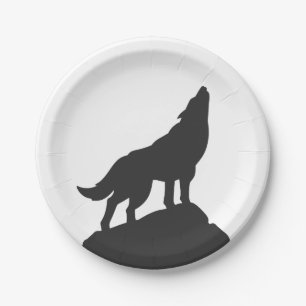 wolf silhouette howling - Choose background color Paper Plate