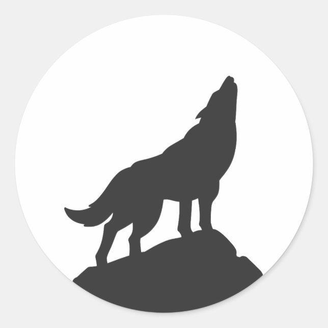 wolf silhouette howling - Choose background colour Classic Round Sticker (Front)