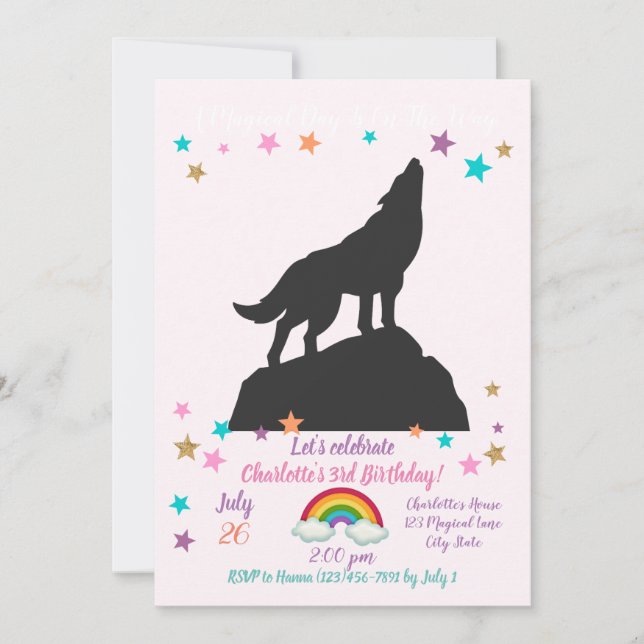 wolf silhouette howling - Choose background colour Invitation (Front)