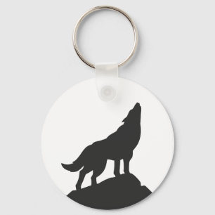 wolf silhouette howling - Choose background colour Keychain