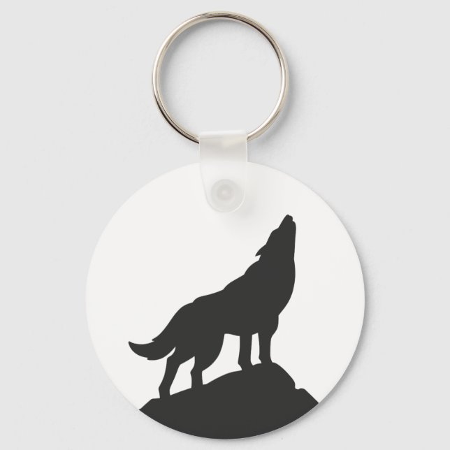 wolf silhouette howling - Choose background colour Keychain (Front)