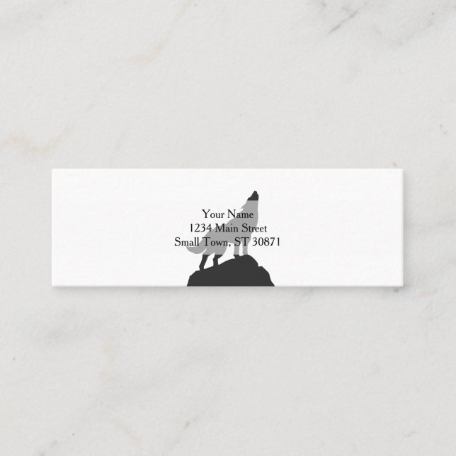 wolf silhouette howling - Choose background colour Mini Business Card (Front)