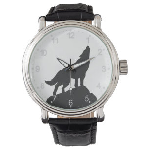 wolf silhouette howling - Choose background colour Watch