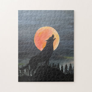 Wolf Silhouette Painting by Alfred Fox Jigsaw Puzzle