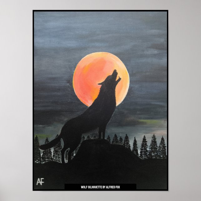 Wolf Silhouette Painting by Alfred Fox Poster (Front)