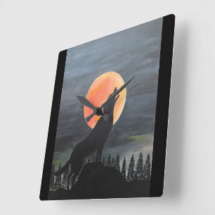 Wolf Silhouette Painting by Alfred Fox Square Wall Clock